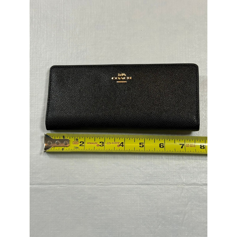 Coach Black Crossgrain Leather Slim Envelope Wallet Gold Logo Bifold - Picture 7 of 8
